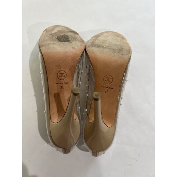 CHANEL PVC Cap Toe Pearl Pumps in Tan - Picture 5 of 6